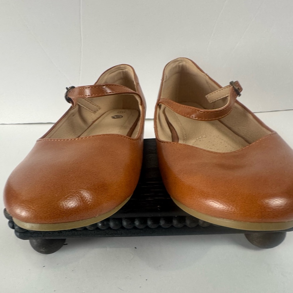 Mary Jane Flats Cognac Brown Ballet Flats Buckle Strap Comfort Shoes Women’s 11 - Picture 3 of 6